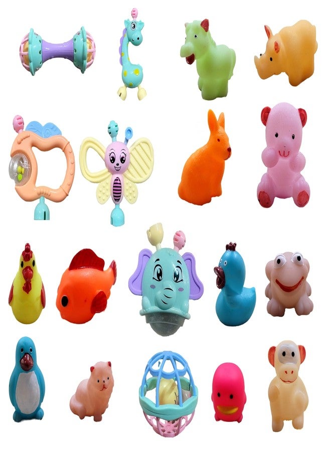 Globular Attrective Baby Rattles Teethers with Animal Bath Chu Chu Combo Toy Early Development Toys for Infants Toddlers Toy Little New Born Baby Toy Kids Pack of 18 - Image 1